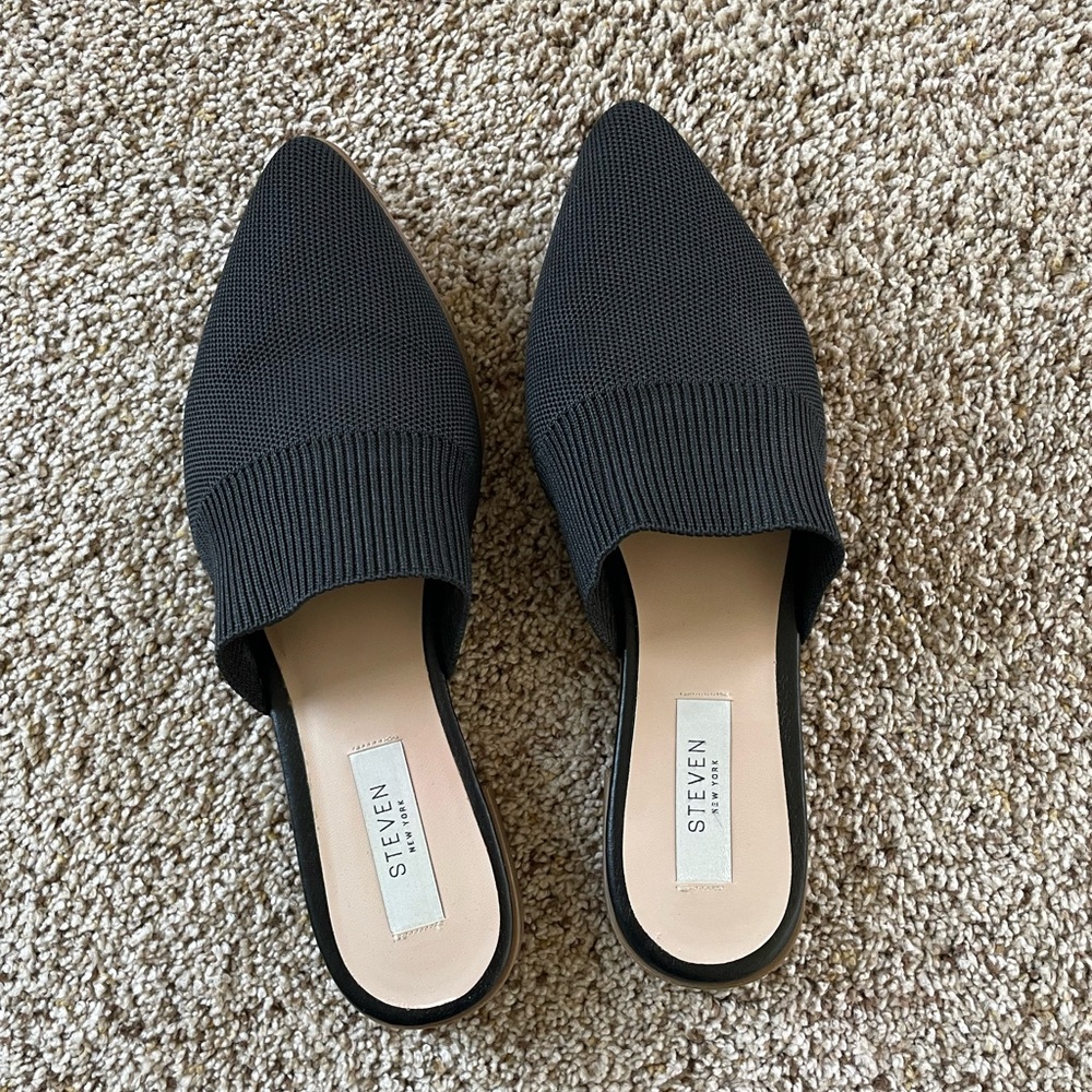 Seven7 Black Textured Women's Mules